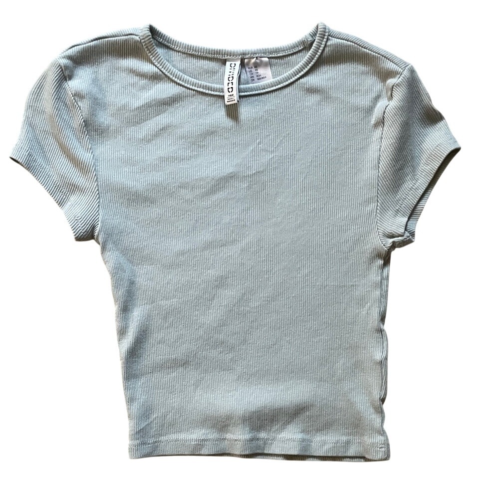 H&M Divided Baby Tee Womens XS Sage Green Excellent Ribbed‎ Short Sleeve Basic